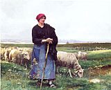 Julien Dupre A Shepherdess with her flock painting